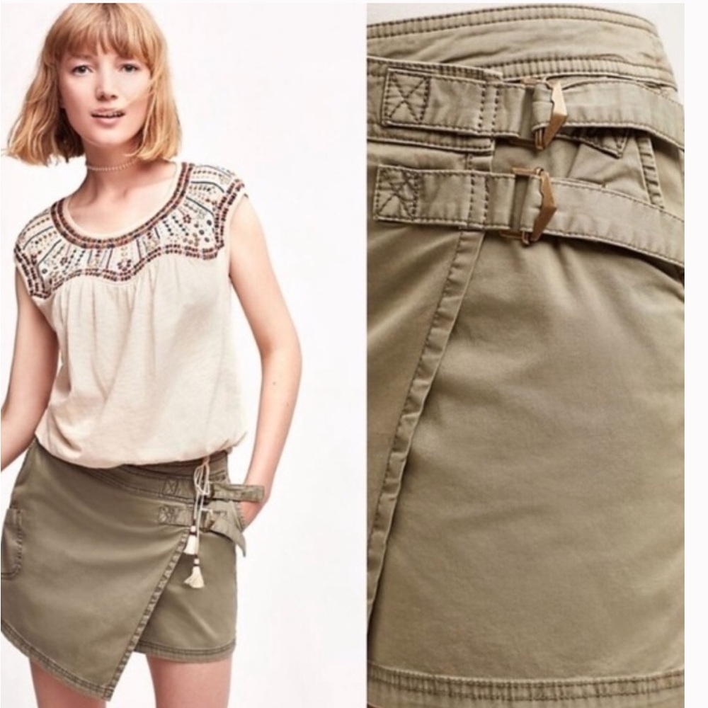 Anthroplogie Hei Hei Olive Green Utility Skort Cotton Cargo Asymmetric Sz 4